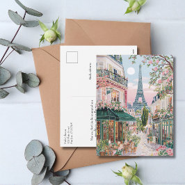 Whimsical Paris Summer Travel Eiffel Tower Floral  シーズンポストカード