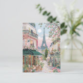 Whimsical Paris Summer Travel Eiffel Tower Floral  シーズンポストカード (スタンド正面)