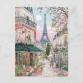 Whimsical Paris Summer Travel Eiffel Tower Floral  シーズンポストカード (正面)