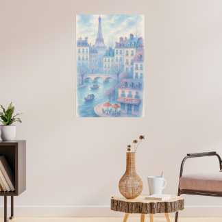 Whimsical Paris Watercolor Cityscape ポスター