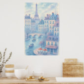 Whimsical Paris Watercolor Cityscape ポスター (キッチン)