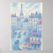 Whimsical Paris Watercolor Cityscape ポスター (正面)