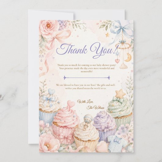 Whimsical Pastel Baby Shower サンキューカード (正面)