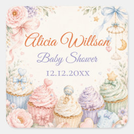 Whimsical Pastel Baby Shower スクエアシール
