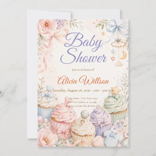 Whimsical Pastel Baby Shower 招待状 (正面)
