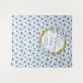 Whimsical Pastel Blue Gold Baby Shower Backdrop タペストリー (正面(横))