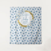 Whimsical Pastel Blue Gold Baby Shower Backdrop タペストリー (正面)