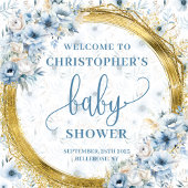 Whimsical Pastel Blue Gold Baby Shower Backdrop タペストリー