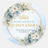 Whimsical Pastel Blue Gold Eucalyptus Quinceañera  ラウンドシール (正面)