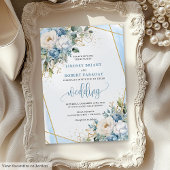 Whimsical Pastel Blue Sage Gold Flowers Invitation 招待状