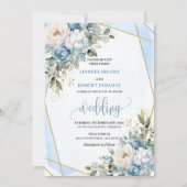 Whimsical Pastel Blue Sage Gold Flowers Invitation 招待状 (正面)