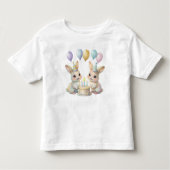 Whimsical Pastel Bunny Twins Birthday T-Shirt トドラーTシャツ (正面)