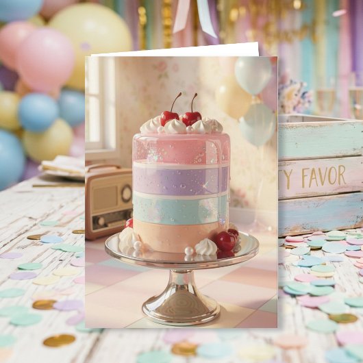 Whimsical Pastel Cake Birthday Card for Daughter カード