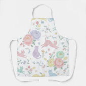 Whimsical Pastel Cats and Peonies Floral Apron エプロン (正面)