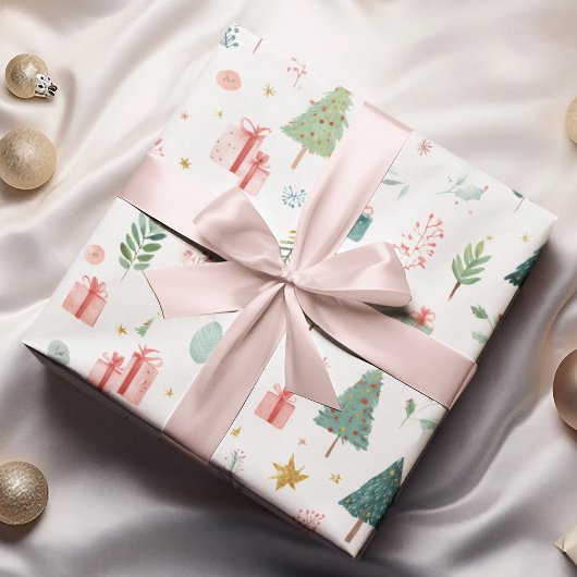 Whimsical Pastel Christmas Pattern Wrapping Paper ラッピングペーパー