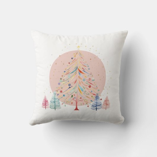 Whimsical Pastel Christmas Tree Pillow クッション (裏面)