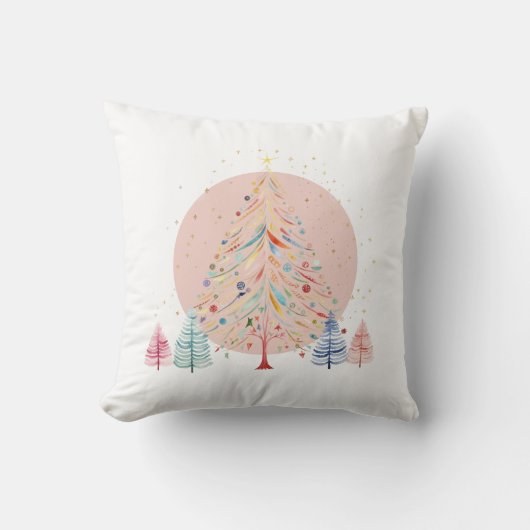 Whimsical Pastel Christmas Tree Pillow クッション (正面)