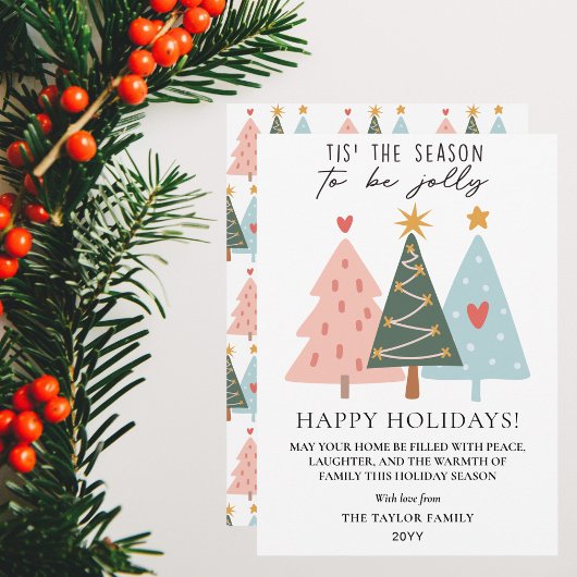 Whimsical Pastel Christmas Trees Happy Holidays シーズンカード