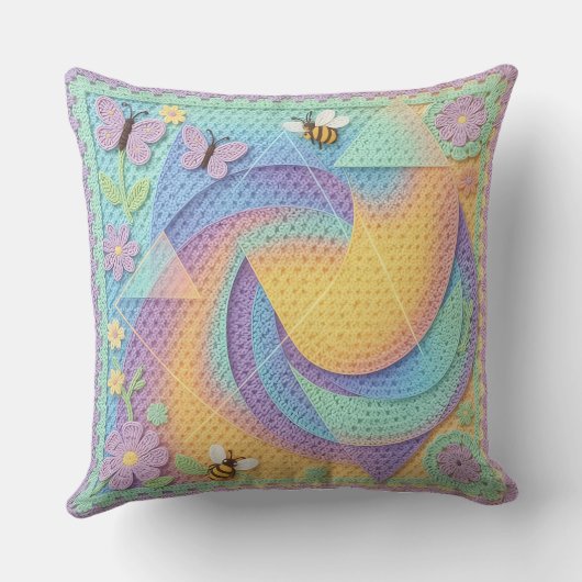 Whimsical Pastel Crochet Garden Pattern  クッション (裏面)