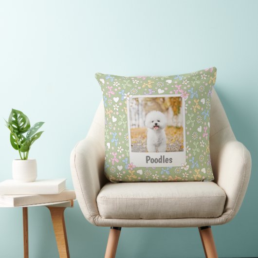  Whimsical Pastel Custom Photo Poodle Throw Pillow クッション (椅子)