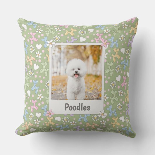  Whimsical Pastel Custom Photo Poodle Throw Pillow クッション (正面)
