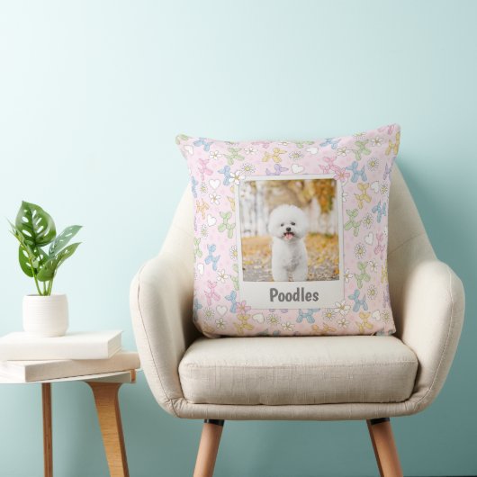  Whimsical Pastel Custom Photo Poodle Throw Pillow クッション (椅子)