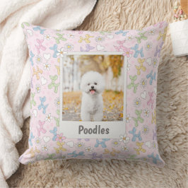  Whimsical Pastel Custom Photo Poodle Throw Pillow クッション