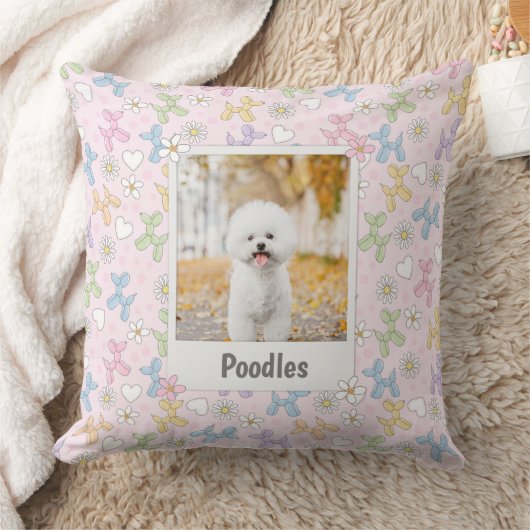  Whimsical Pastel Custom Photo Poodle Throw Pillow クッション (ブランケット)
