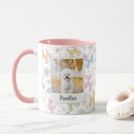  Whimsical Pastel Custom Photo Poodle Throw Pillow マグカップ (ドーナツ)