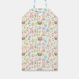 Whimsical Pastel Easter Bunny & Floral Pattern ギフトタグ