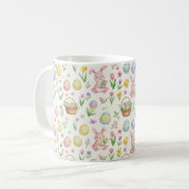 Whimsical Pastel Easter Bunny & Floral Pattern コーヒーマグカップ (正面左)