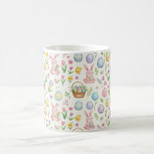 Whimsical Pastel Easter Bunny & Floral Pattern コーヒーマグカップ (中央)