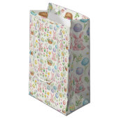 Whimsical Pastel Easter Bunny & Floral Pattern スモールペーパーバッグ (正面アングル)