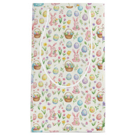 Whimsical Pastel Easter Bunny & Floral Pattern スモールペーパーバッグ