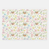 Whimsical Pastel Easter Bunny & Floral Pattern ラッピングペーパーシート (正面2)