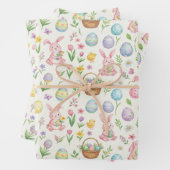 Whimsical Pastel Easter Bunny & Floral Pattern ラッピングペーパーシート (インサイチュ)