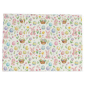Whimsical Pastel Easter Bunny & Floral Pattern ラージペーパーバッグ (裏面)