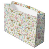 Whimsical Pastel Easter Bunny & Floral Pattern ラージペーパーバッグ (裏面アングル)