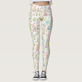 Whimsical Pastel Easter Bunny & Floral Pattern レギンス