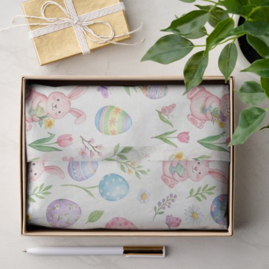 Whimsical Pastel Easter Bunny & Floral Pattern 薄葉紙 (ギフト)