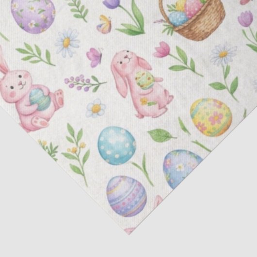 Whimsical Pastel Easter Bunny & Floral Pattern 薄葉紙 (詳細)