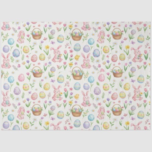 Whimsical Pastel Easter Bunny & Floral Pattern 薄葉紙 (正面)