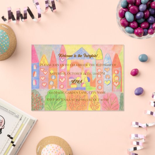 Whimsical Pastel Fairytale Castle Birthday アクリル招待状 (インサイチュ (お祝い))