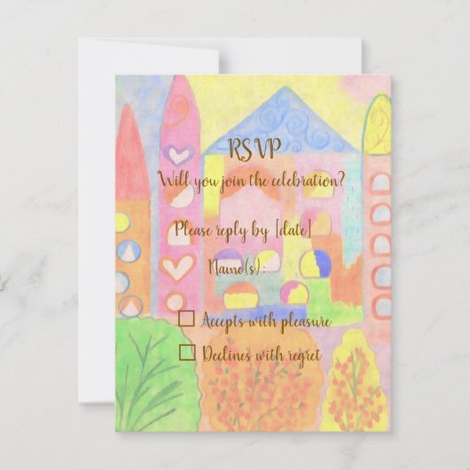 Whimsical Pastel Fairytale Castle RSVP Card (正面)