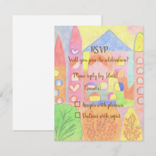 Whimsical Pastel Fairytale Castle RSVP Card (正面/裏面)