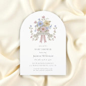 Whimsical pastel floral  Baby Shower QR code 招待状