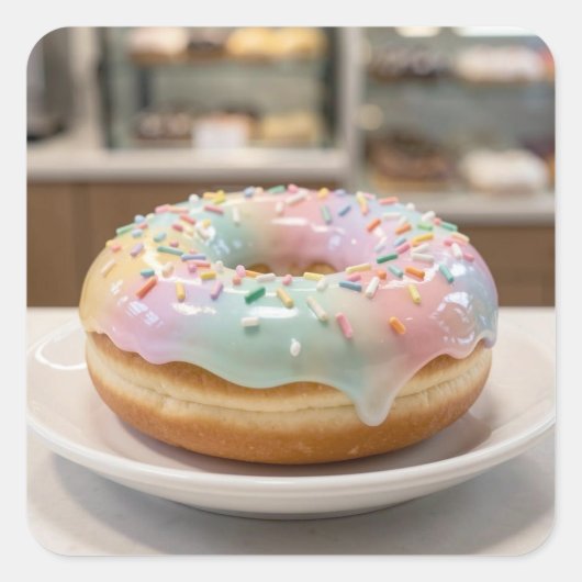 Whimsical Pastel Glass Glaze Donut Glossy   スクエアシール (正面)