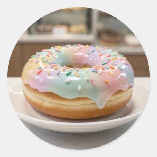 Whimsical Pastel Glass Glaze Donut Glossy   ラウンドシール (正面)