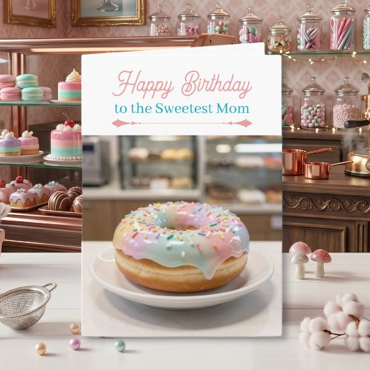 Whimsical Pastel Glass Glaze Donut Mom's Birthday カード