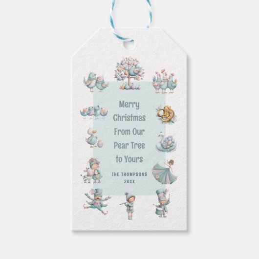 Whimsical Pastel Illustration 12 Days of Christmas ギフトタグ (正面)